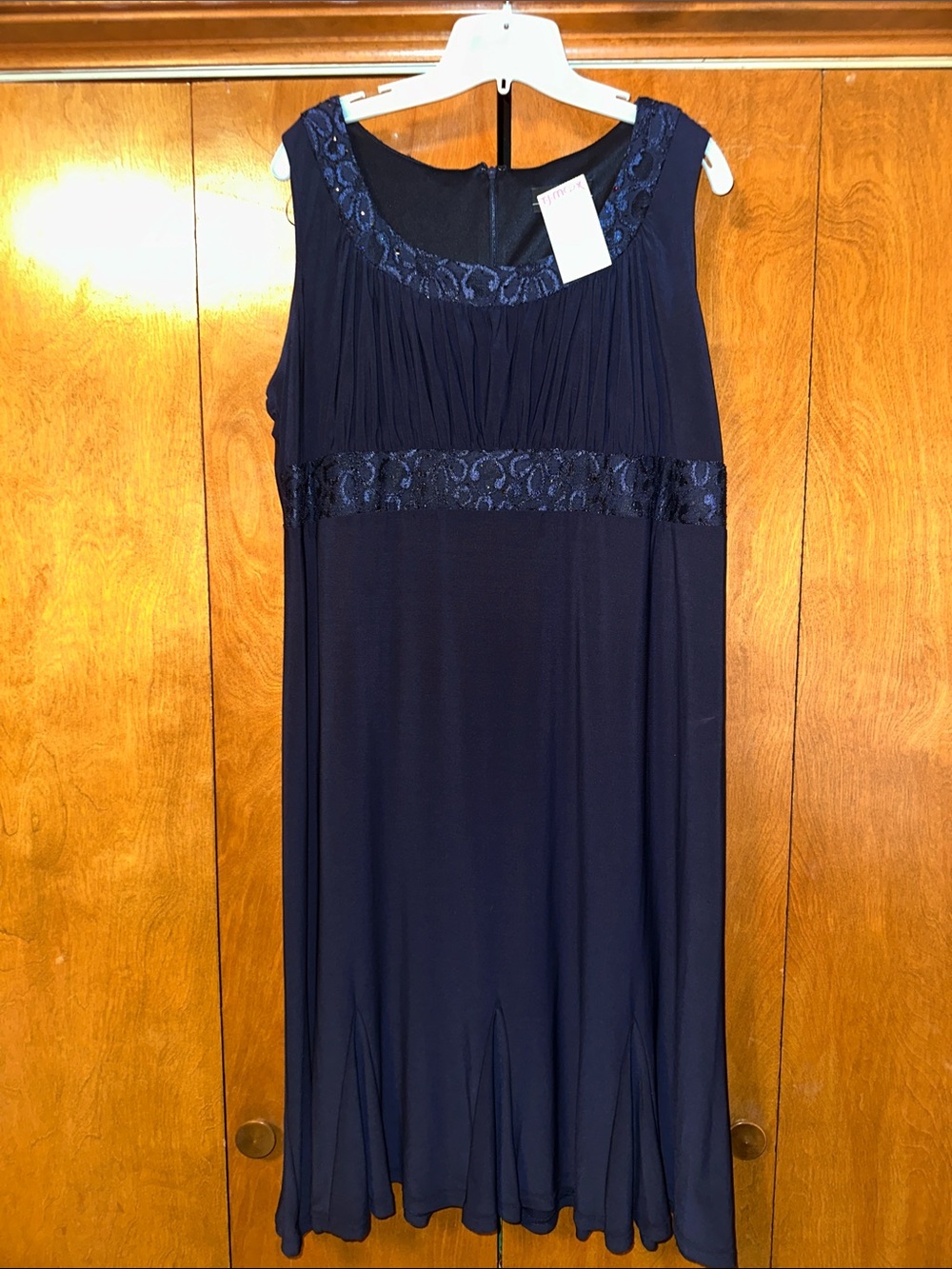 R&M Richards Navy Sleeveless Lace-Trim Slip Dress